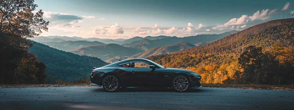 a gleaming, meticulously detailed car parked against the backdrop of asheville's lush mountains, showcasing the pristine shine and care that enhances its value and appeal.