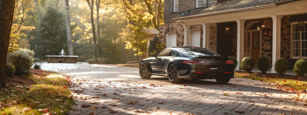 a gleaming, meticulously detailed car sits under soft, natural light in an inviting asheville driveway, showcasing the transformative power of specialized car detailing packages.