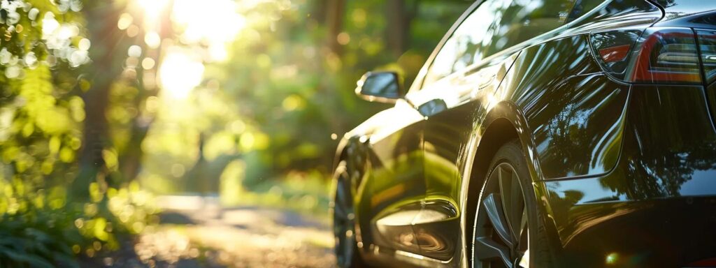 a gleaming, meticulously detailed car stands proudly in the sunlight, showcasing its flawless shine and reflective surfaces, surrounded by lush greenery that highlights the excellence of asheville's premier car detailing services.