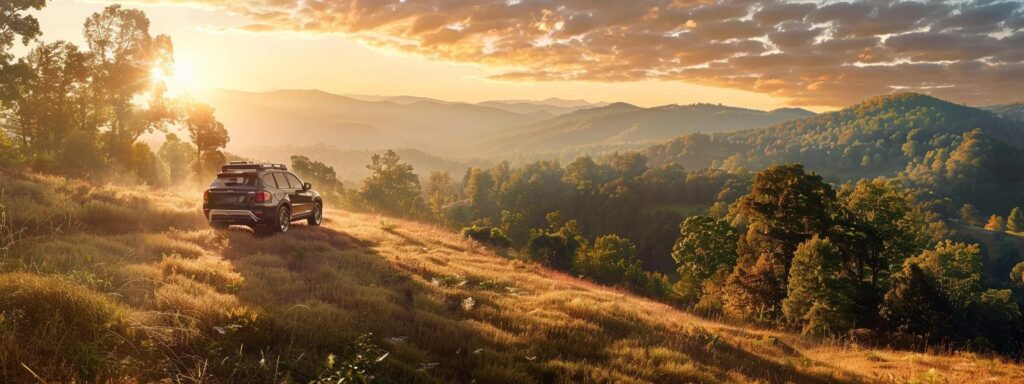 a vibrant asheville landscape featuring a gleaming eco-friendly vehicle being meticulously detailed with biodegradable products under a bright, sunlit sky, symbolizing environmental sustainability and responsible car care.